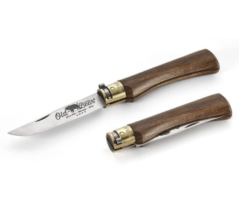 Cuchillo Old Bear XL hecho a mano 10cm hoja de acero inoxidable con mango y virola de nogal