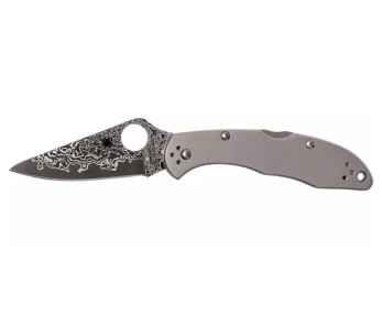 Cuchillo plegable SPYDERCO DELICA 4 Titanio Damasco C11TIPD 11cm + funda