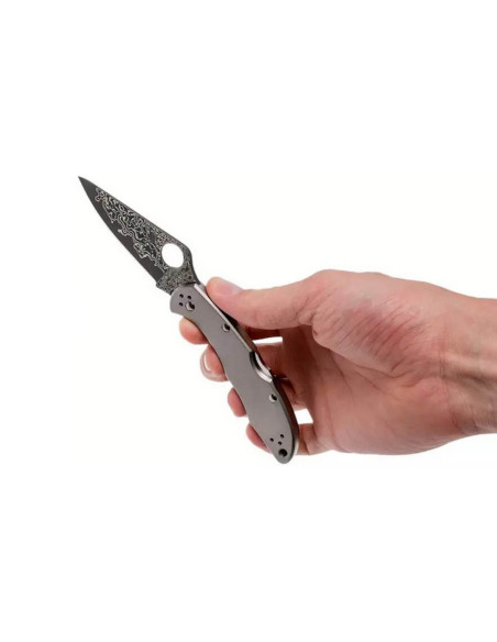 SPYDERCO DELICA 4 Titanium Damascus C11TIPD 11 cm foldekniv + skede