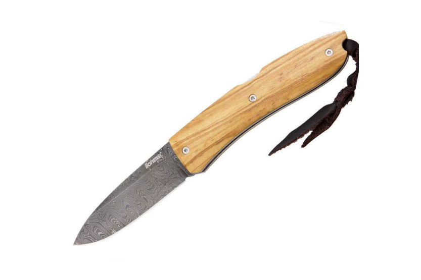 LionSteel Opera fällkniv Damaskus stål 10cm handtag + spets