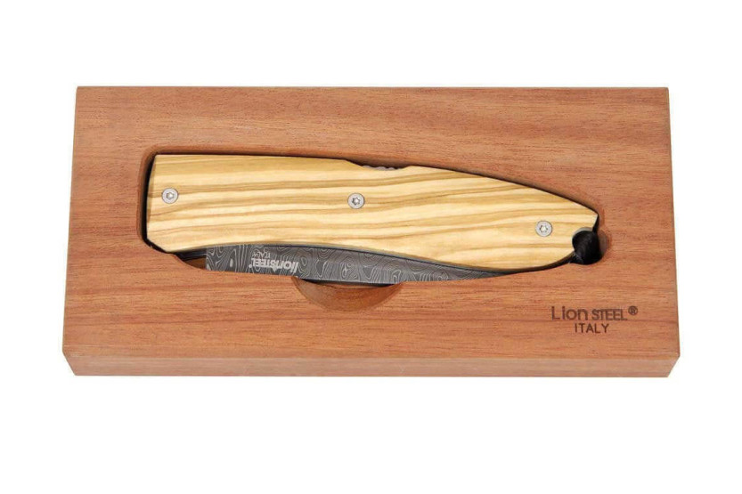 LionSteel Opera vouwmes Damascus staal 10cm handvat + veter