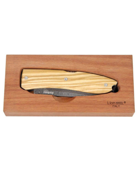 Faca dobrável LionSteel Opera Aço Damasco Cabo de 10 cm + laço
