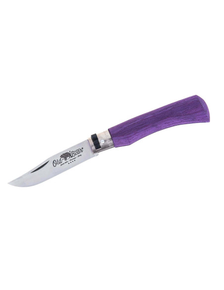 Coltello artigianale in legno di Ayous laminato viola a colori di Old Bear