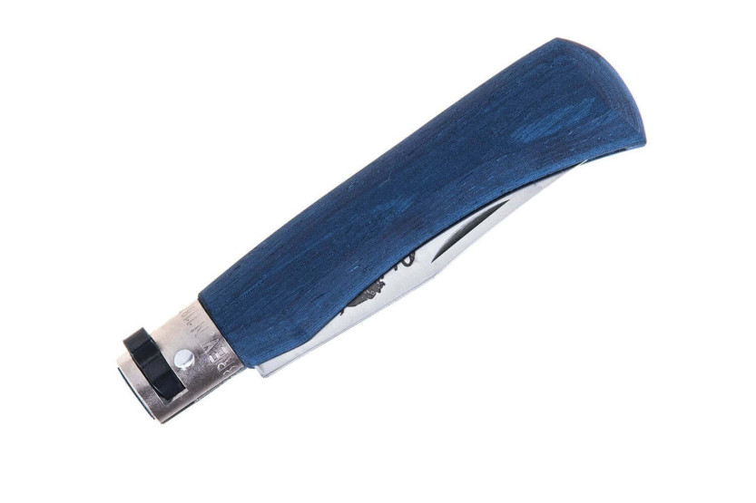 Cuchillo artesanal Old Bear Full Color azul laminado mango de madera Ayous