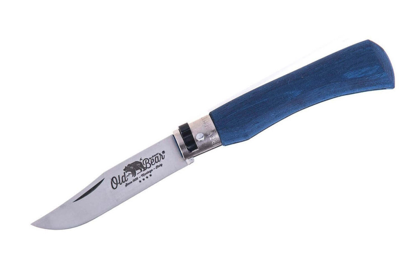 Cuchillo artesanal Old Bear Full Color azul laminado mango de madera Ayous