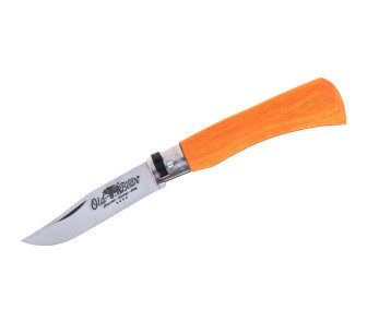 Handgefertigtes Messer Old Bear Full Color orange Griff aus laminiertem Ayous-Holz