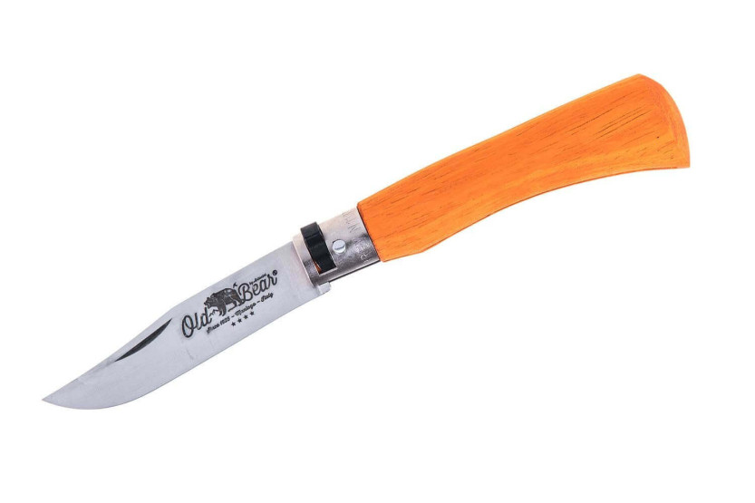 Coltello artigianale in legno Ayous laminato arancione a colori di Old Bear