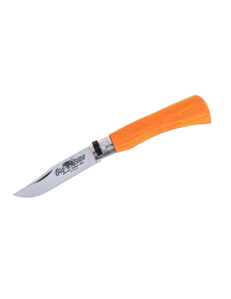 Old Bear Full Color naranja laminado Ayous mango de madera cuchillo de artesanía