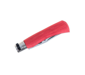 Coltello artigianale Old Bear con manico in legno Ayous laminato rosso a colori 2