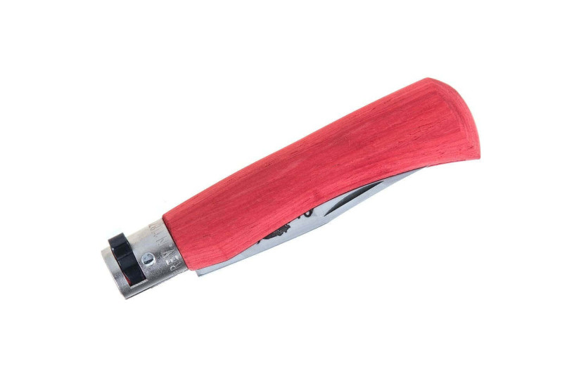 Cuchillo artesanal Old Bear Full Color rojo laminado mango de madera Ayous