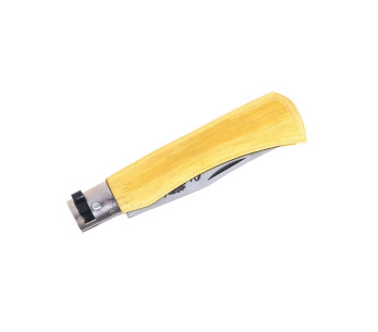 Coltello artigianale in legno Ayous laminato a colori con manico giallo Old Bear 2