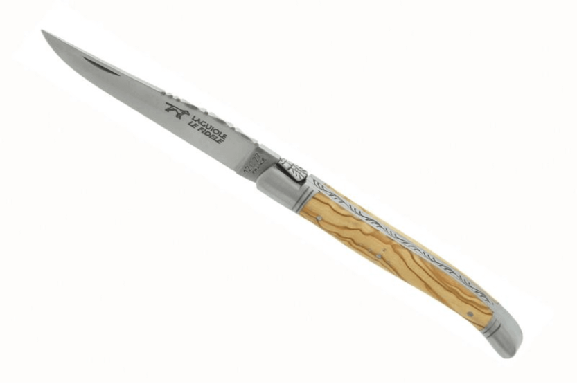 Laguiole LE FIDELE fällkniv Sandvik-stål olivträhandtag 12cm