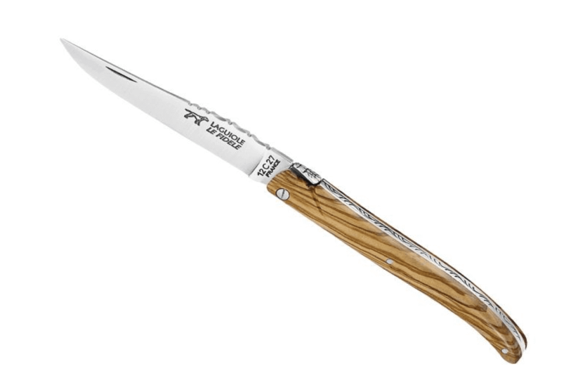 Laguiole LE FIDELE foldekniv Sandvik-stål massivt oliventræhåndtag 12 cm