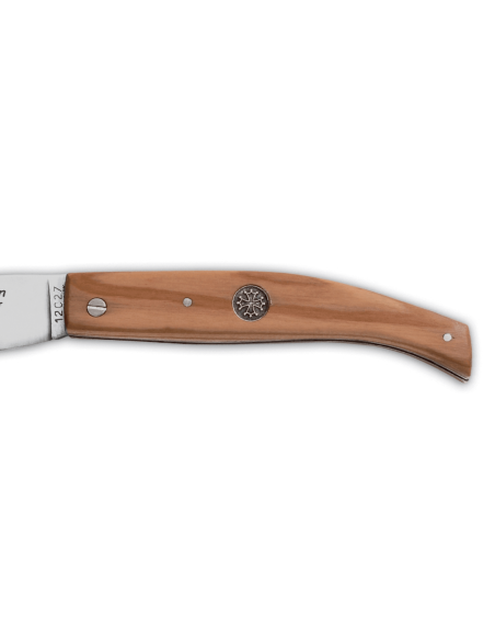 AU SABOT L'Autan coltello pieghevole acciaio Sandvik manico in legno d'ulivo 11cm