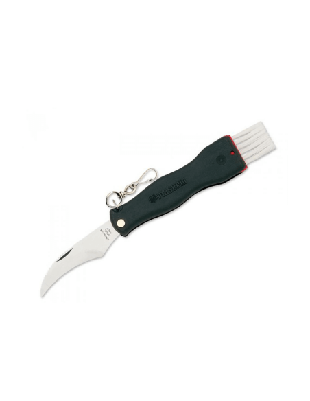 Klappmesser Pilze schwarz Maserin Edelstahl 11cm mit Bürste