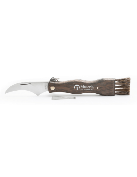 Navaja plegable Maserin de acero inoxidable de 11 cm con mango de nogal + cepillo integrado