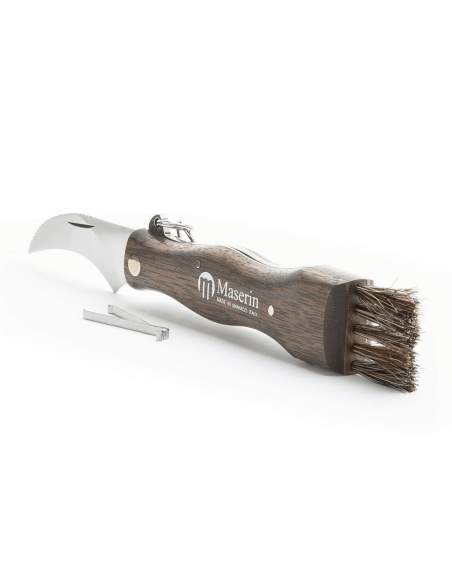 Navaja plegable Maserin de acero inoxidable de 11 cm con mango de nogal + cepillo integrado