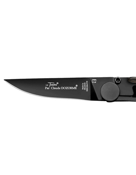 Le Thiers Liner Lock foldekniv Claude Dozorme sort stål lyst horn 10,5 cm