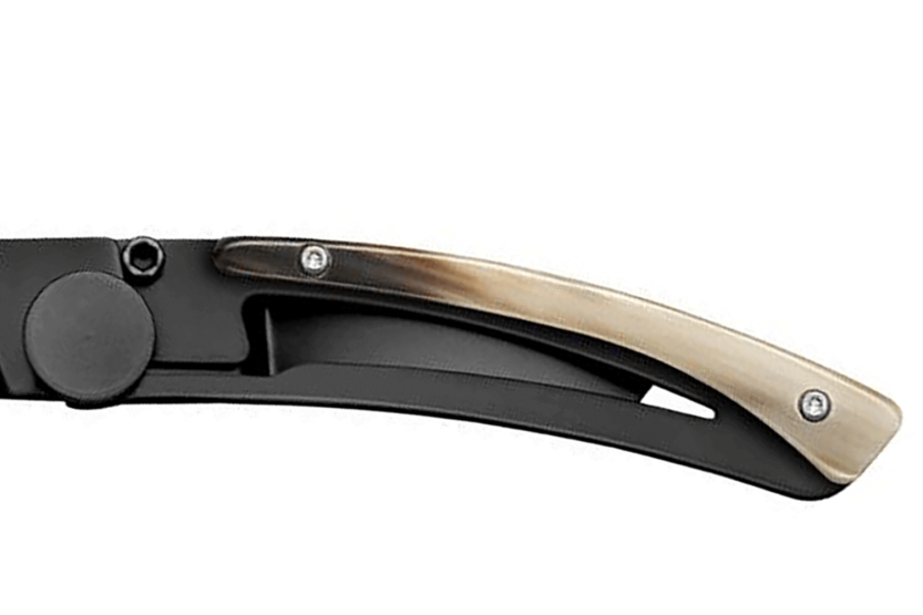 Le Thiers Liner Lock foldekniv Claude Dozorme sort stål lyst horn 10,5 cm