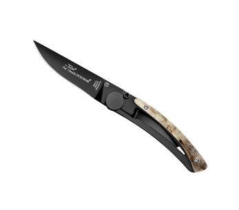 Le Thiers Liner Lock taittoveitsi Claude Dozorme musta teräs pässinsarvi 10.5cm