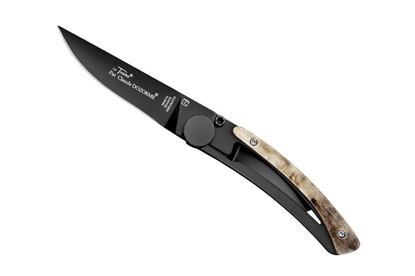Le Thiers Liner Lock taittoveitsi Claude Dozorme musta teräs pässinsarvi 10.5cm