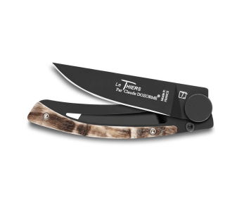 Le Thiers Liner Lock folding knife Claude Dozorme black steel ram horn 10.5cm 2