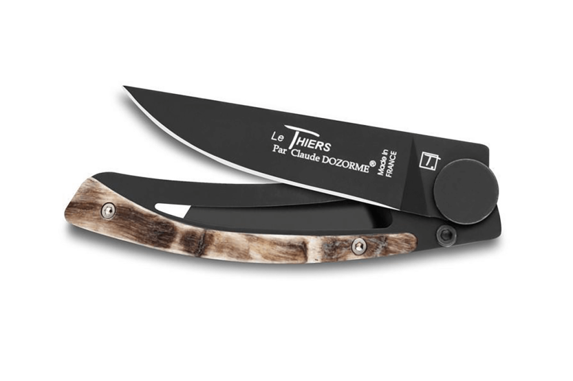 Le Thiers Liner Lock folding knife Claude Dozorme black steel ram horn 10.5cm