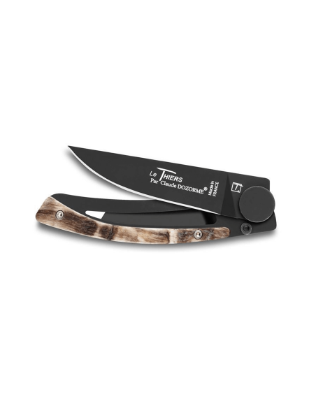 Le Thiers Liner Lock folding knife Claude Dozorme black steel ram horn 10.5cm