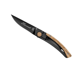Le Thiers Liner Lock foldekniv Claude Dozorme svart stål oliventre 10,5 cm