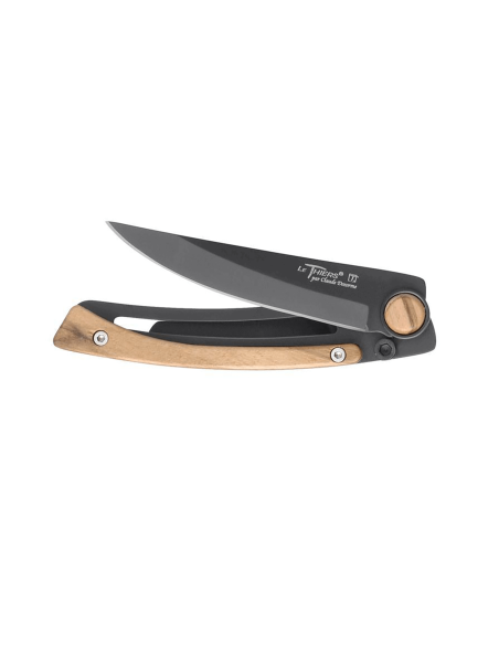 Le Thiers Liner Lock cuchillo plegable Claude Dozorme acero negro madera de olivo 10.5cm