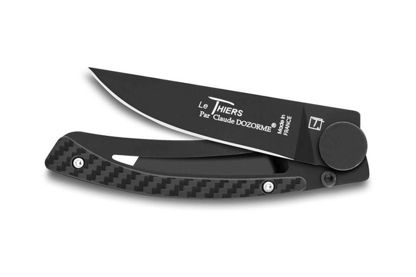 Claude Dozorme Le Thiers Liner Lock coltello pieghevole in acciaio nero manico in acciaio al carbonio 10,5 cm