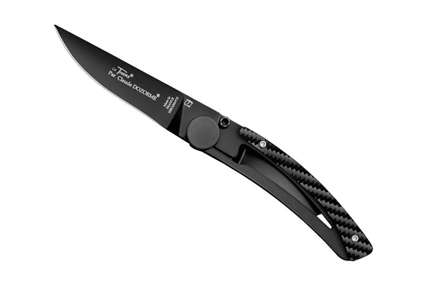 Le Thiers Liner Lock vouwmes Claude Dozorme zwart staal carbon handvat 10,5cm
