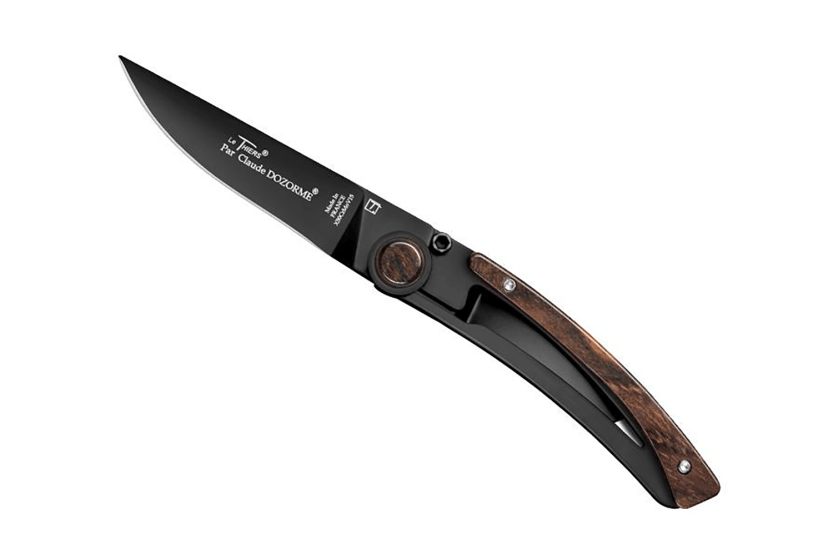 Le Thiers Liner Lock folding knife Claude Dozorme black steel vallernia wood 10.5cm