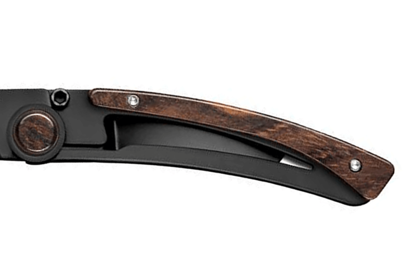 Le Thiers Liner Lock foldekniv Claude Dozorme sort stål vallernia træ 10,5 cm