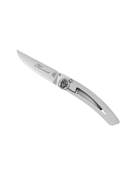 Coltello pieghevole Le Thiers con teschio e ossa incrociate, interamente in acciaio inox, 10,5 cm