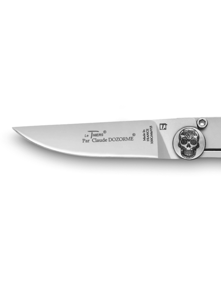 Le Thiers todo acero inoxidable calavera y huesos cruzados cuchillo plegable 10.5cm