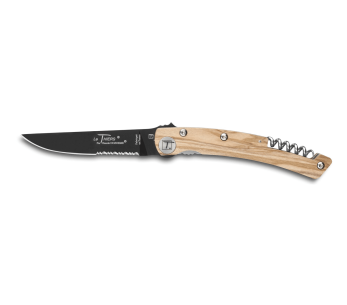 Taittoveitsi musta hammastettu terä Le Thiers Liner Lock Claude Dozorme olivier 12,5cm