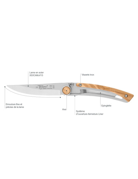 Claude Dozorme Le Thiers Liner Lock vouwmes olijfhout 10,5cm