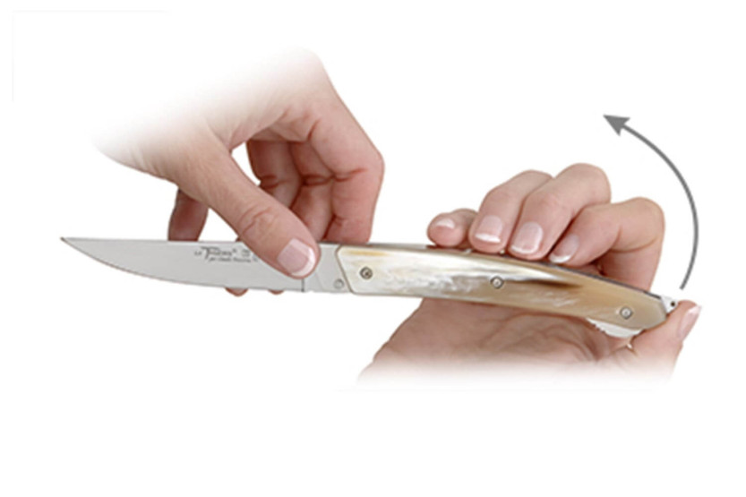 Le Thiers Verrou Claude Dozorme foldekniv 12 cm med skaft i lyst horn