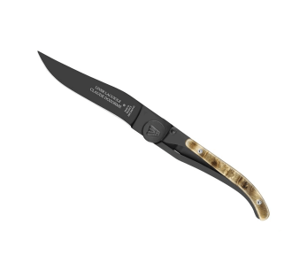 Claude Dozorme coltello pieghevole Laguiole nero ultra fine con manico in corno d ' ariete 11 cm