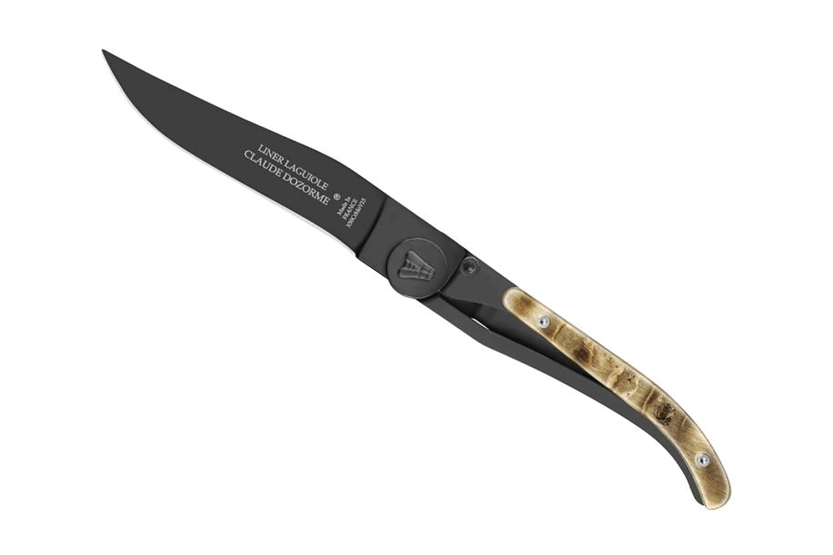 Claude Dozorme Laguiole ultrafin fällkniv svart ramhornshandtag 11cm