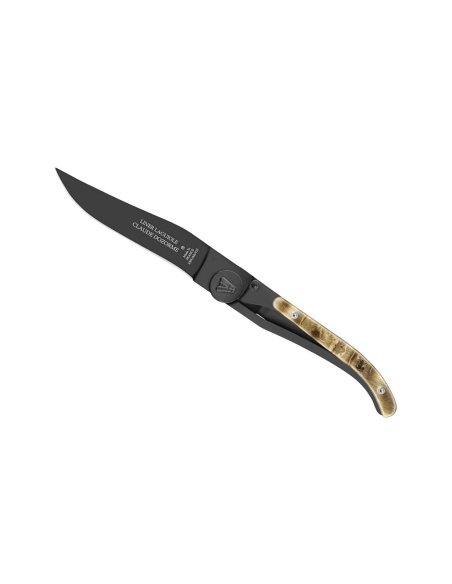 Claude Dozorme navaja Laguiole negra ultra fina con mango de cuerno de carnero 11cm