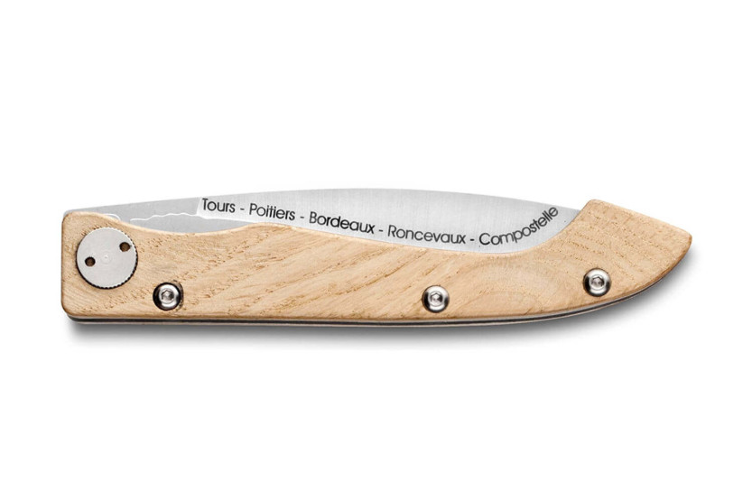 Claude Dozorme Compostelle Voie de Tours coltello pieghevole con manico in rovere da 12,5 cm