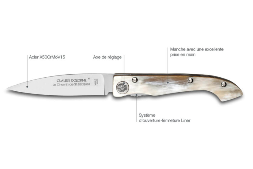 Navaja plegable Claude Dozorme Voie du Puy Compostelle con mango de cuerno de 12,5 cm