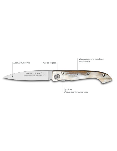 Navaja plegable Claude Dozorme Voie du Puy Compostelle con mango de cuerno de 12,5 cm