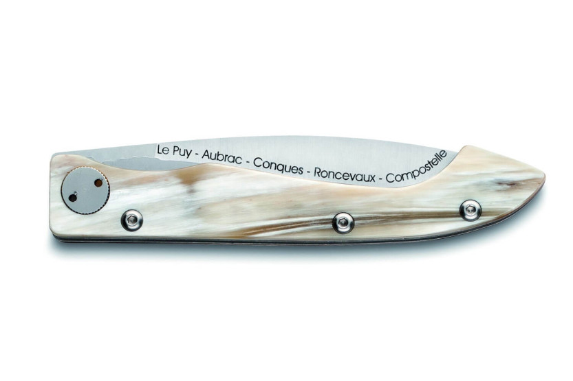 Claude Dozorme Voie du Puy Compostelle coltello pieghevole con manico in corno da 12,5 cm