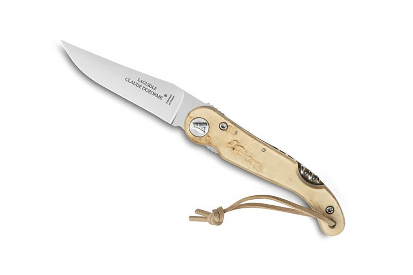 Claude Dozorme Laguiole fällkniv 12cm björkträhandtag med korkskruv