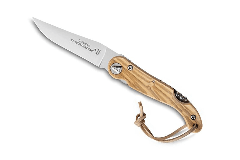 Navaja plegable Claude Dozorme Laguiole con mango de madera de olivo de 12 cm y sacacorchos