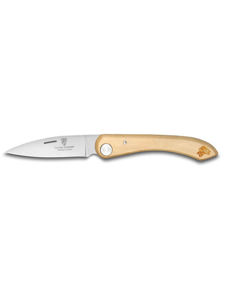 Claude Dozorme Cuchillo plegable Capucin Mango de madera de boj Grabado de trucha 12.5cm