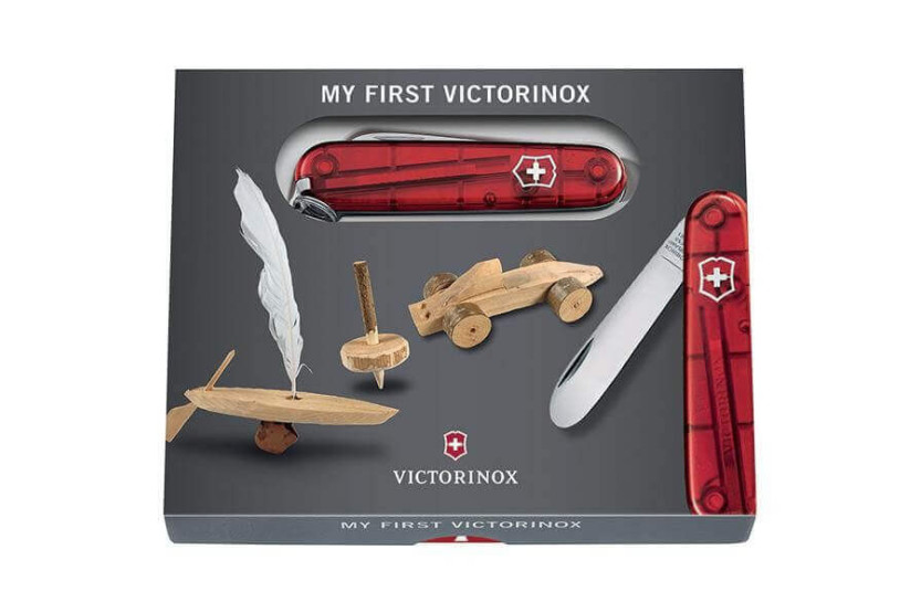 Victorinox Min første sveitsiske lommekniv med 5 deler 2 Gjennomsiktig rød